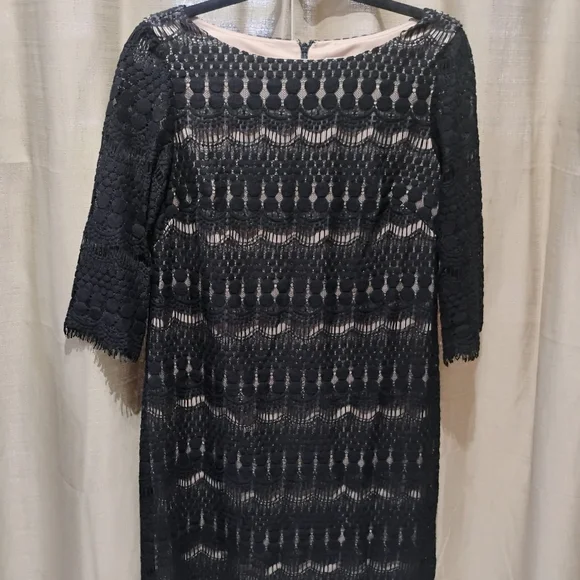Jessica Howard Black Lace Dress with 3/4 Sleeves Size 12P - Picture 8 of 9